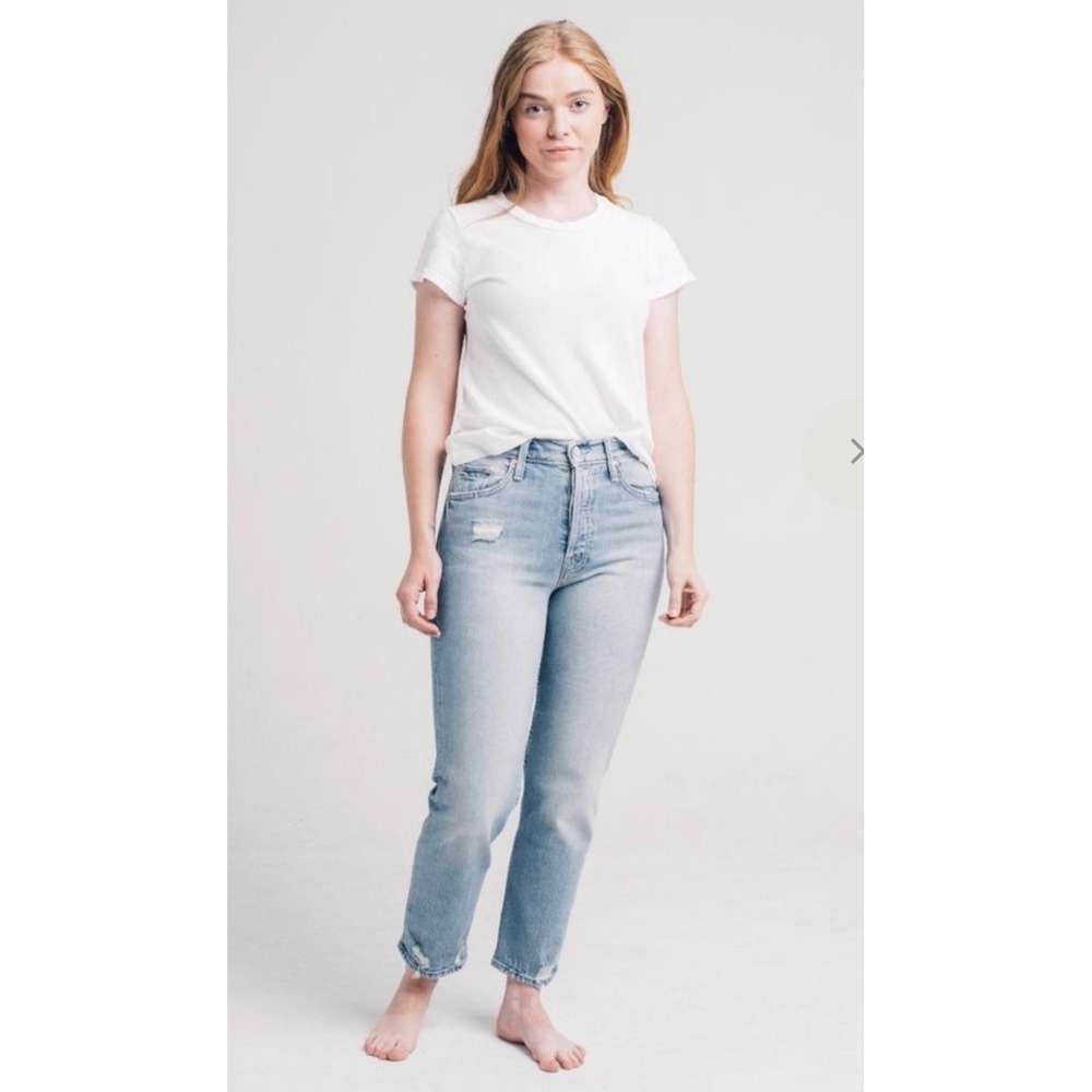Mother Superior The Tomcat Women 29 Blue EUC Distressed Straight Leg Jeans